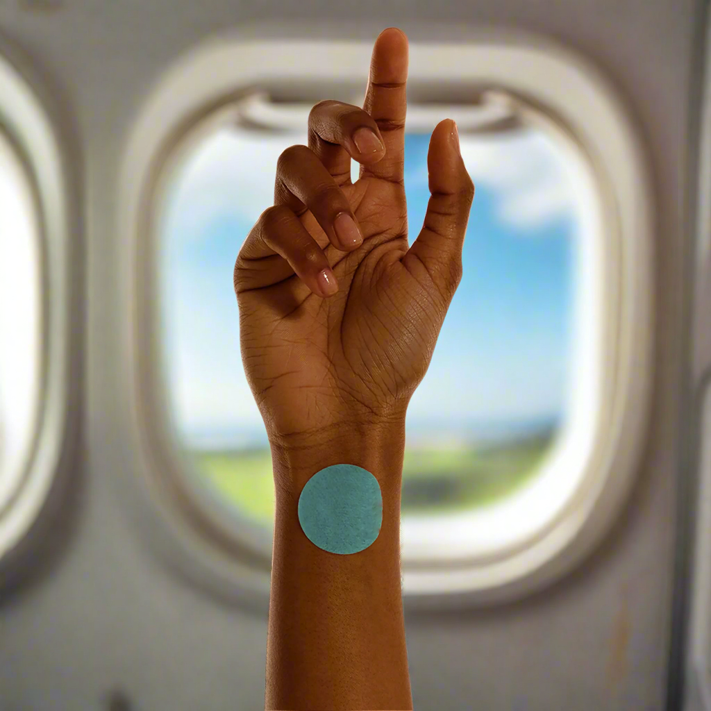 Person wearing Anti-Motion Sickness Patch on wrist during travel