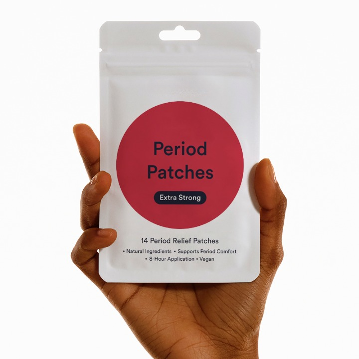 Hand holding Period Relief Patches Extra Strong packet for menstrual comfort